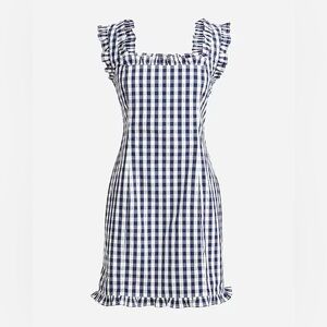Ruffle-trim stretch cotton poplin mini dress in gingham